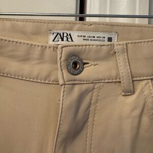 ZARA Women’s Tan Faux Leather cropped flare pants